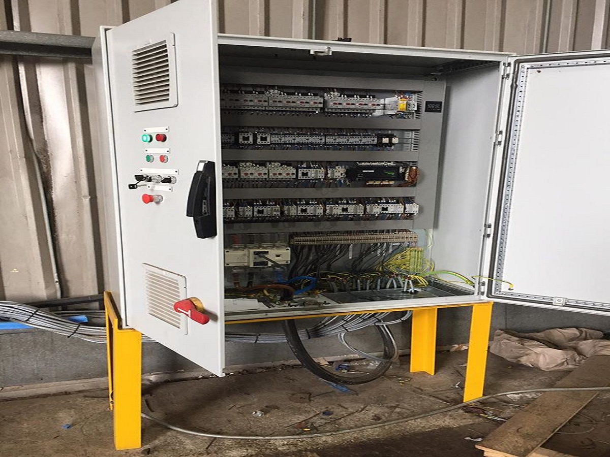 A waste plant control panel, PLC controlled with various motor starters.